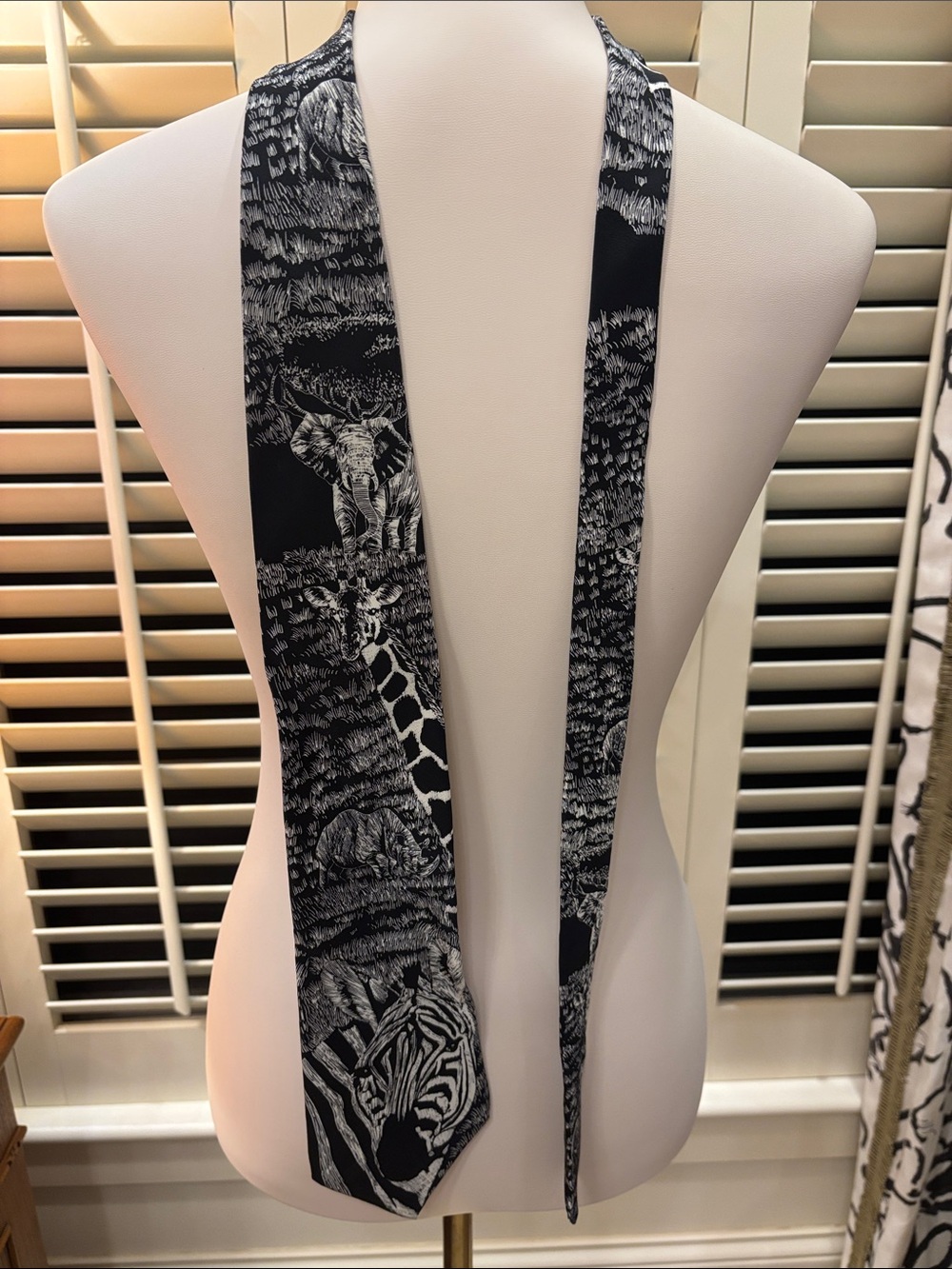 Men’s Black & White Safari Print Skinny Tie